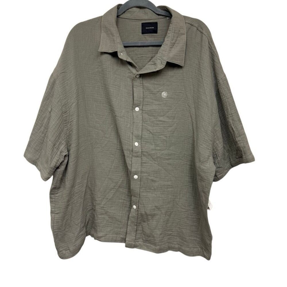Pacsun light weight olive green button down shirt size xl
